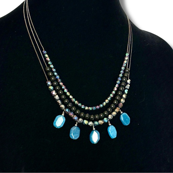 COLDWATER CREEK Natural Gemstone Blue & Black Beaded Layered Necklace | NWT - Picture 6 of 8